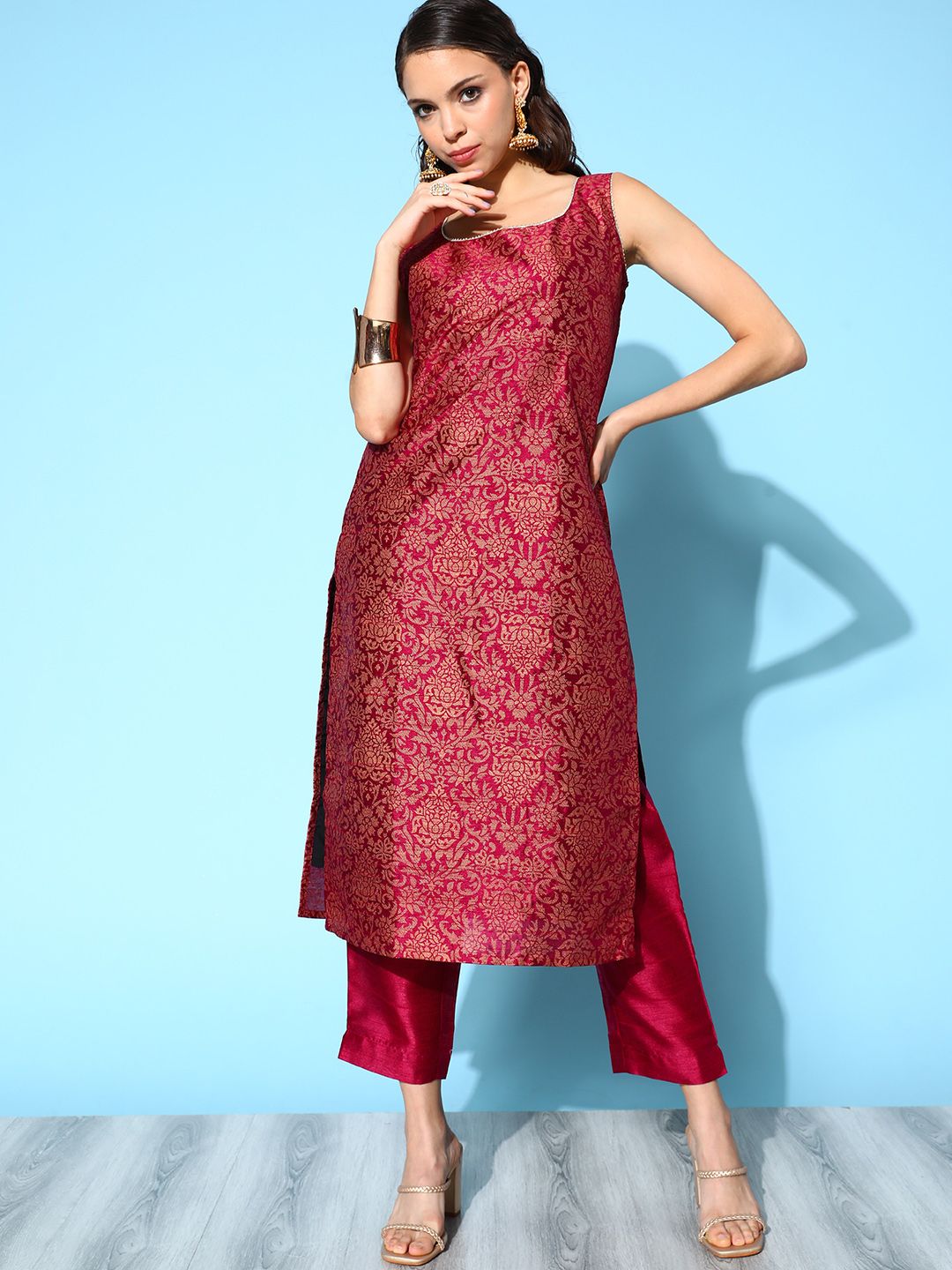 Firozi Ruby Cotton Silk Beautiful Kurti Pant Set With Thread Embroidery  Work on Top Trendy Kurta Suit Tunic Readymade Kurti Pant Set - Etsy